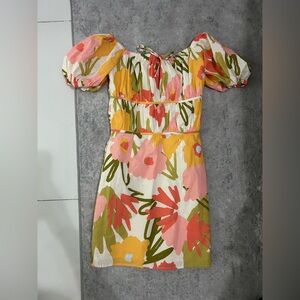 Sabo Skirt Floral Puff Sleeve Mini Dress in Pink, Yellow, Olive, White